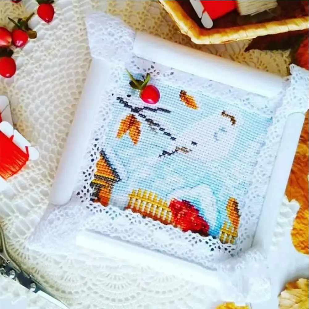 Cross Stitch Hoops Frames Plastic Rectangular Cross Stitch Hoop White Snap Needlework Frame for Quilting Silk Painting