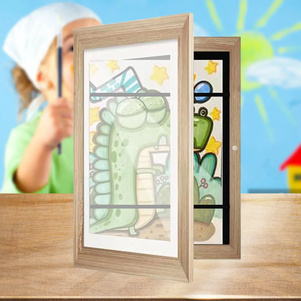 Kids Art Frames Front Opening Children Photo Display Artwork Frame Oil Painting Storage Box Clamshell Picture Frame Wall Decor