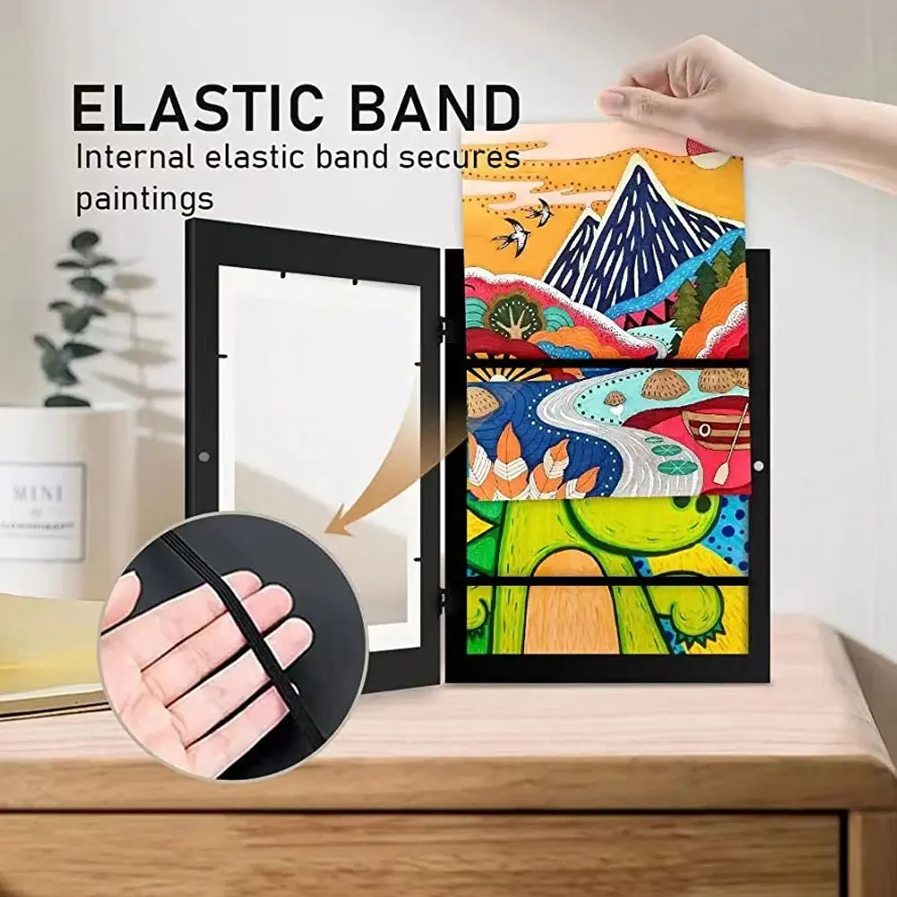 Kids Art Frames Front Opening Children Photo Display Artwork Frame Oil Painting Storage Box Clamshell Picture Frame Wall Decor