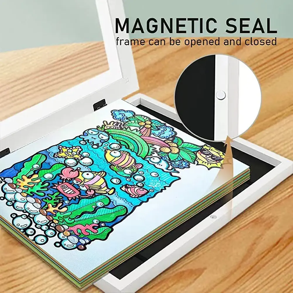 Kids Art Frames Front Opening Children Photo Display Artwork Frame Oil Painting Storage Box Clamshell Picture Frame Wall Decor