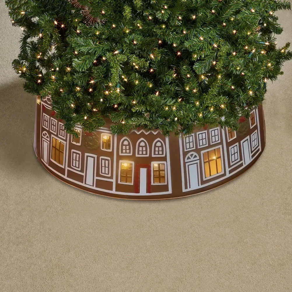 Gingerbread House Christmas Tree Collar with LED Lights Christmas Tree Skirt Christmas Tree Stand Base Cover for Holiday Decor