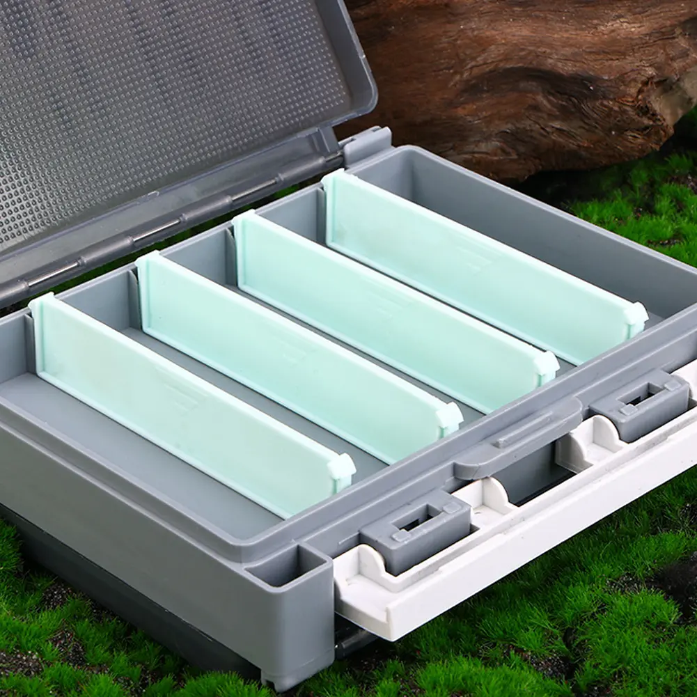 Double Sided Fishing Lure Jig Head Box Organizer with Adjustable Dividers Fishing Storage Box for Blades Spinner