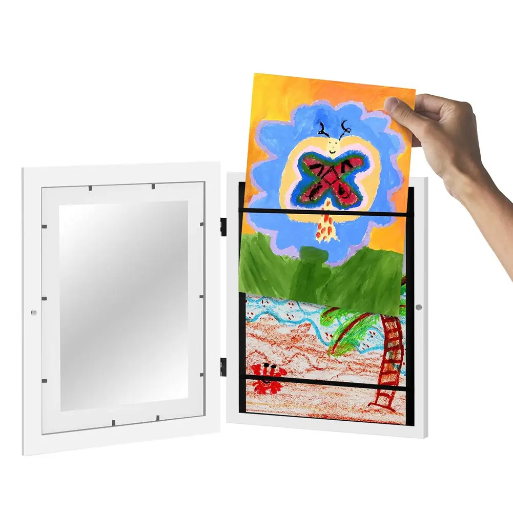 Kids Art Frames Front Opening Children Photo Display Artwork Frame Oil Painting Storage Box Clamshell Picture Frame Wall Decor