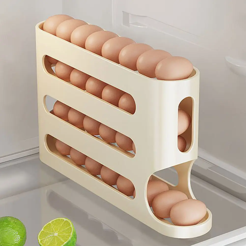 4 Layers Auto-Rolling Egg Dispenser Large Capacity Refrigerator Egg Dispenser Refrigerator Egg Storage Box for Fridge Countertop