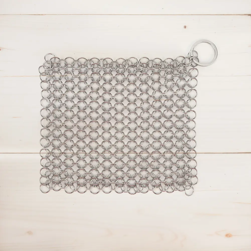 Cast Iron Cleaner with Hanging Ring Chainmail Scrubber Stainless Steel Metal Cleaning Brush for Griddle Skillet Dutch Oven