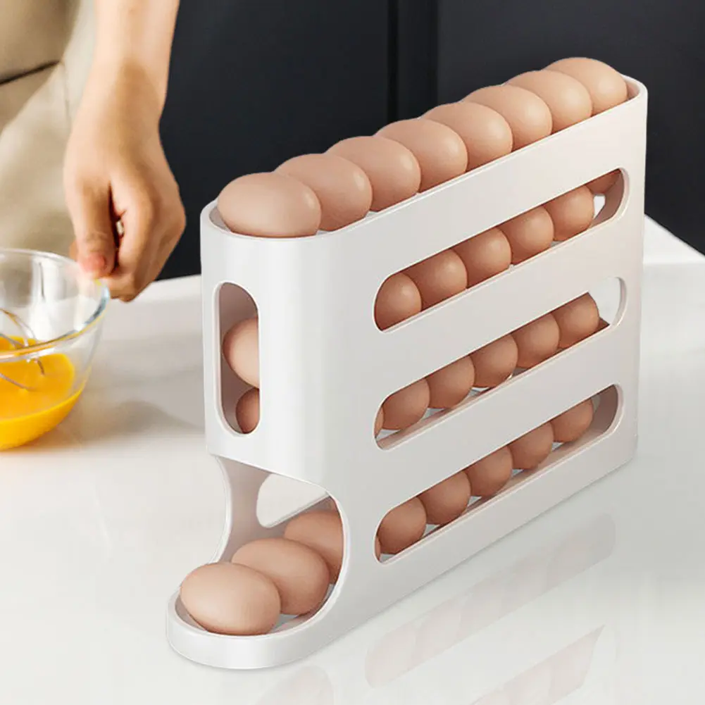 4 Layers Auto-Rolling Egg Dispenser Large Capacity Refrigerator Egg Dispenser Refrigerator Egg Storage Box for Fridge Countertop