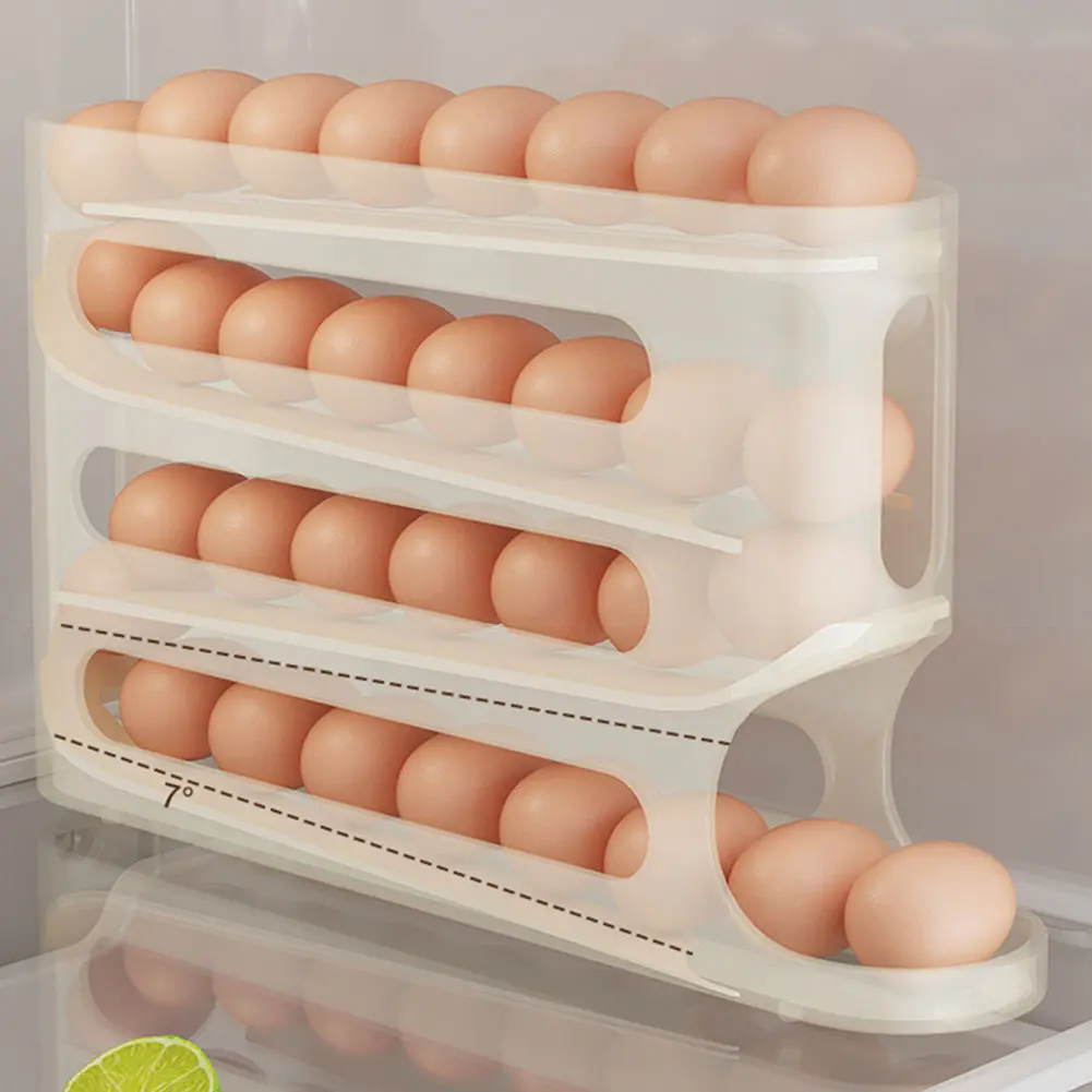 4 Layers Auto-Rolling Egg Dispenser Large Capacity Refrigerator Egg Dispenser Refrigerator Egg Storage Box for Fridge Countertop