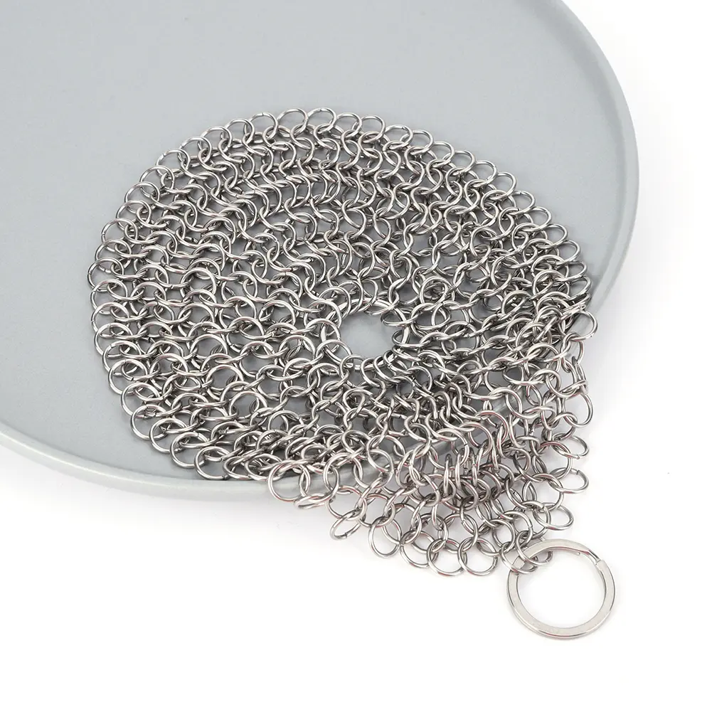 Cast Iron Cleaner with Hanging Ring Chainmail Scrubber Stainless Steel Metal Cleaning Brush for Griddle Skillet Dutch Oven