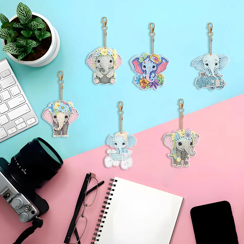 6PCS Diamond Art Keyring Special Shape Double Sided Rhinestone Painting Keychain Pendant Puppy for Adult Kid Purse Handbag Decor