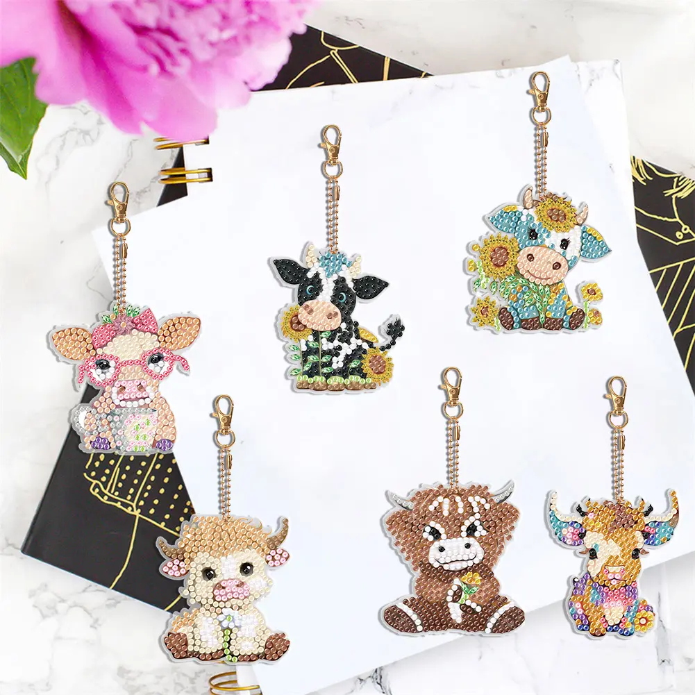 6PCS Diamond Art Keyring Special Shape Double Sided Rhinestone Painting Keychain Pendant Puppy for Adult Kid Purse Handbag Decor