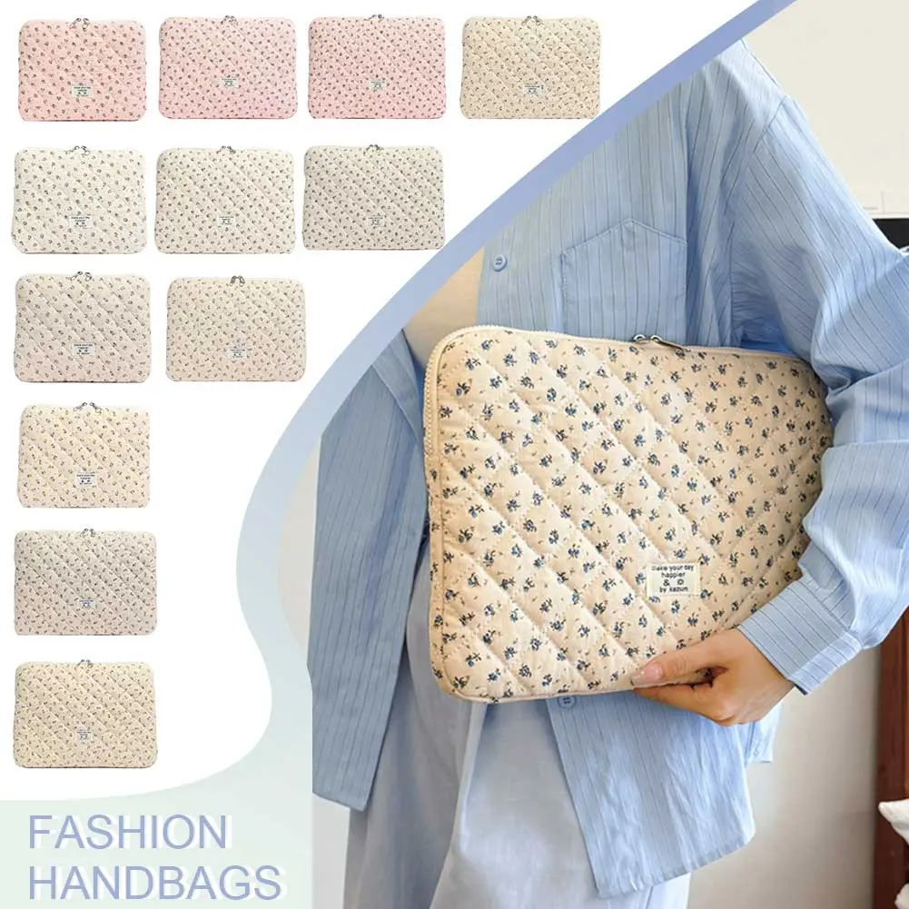 Floral Laptop Carrying Case Quilted Notebook Case Protective Cute Computer Sleeve for 11-15 Inch Laptop Tablet