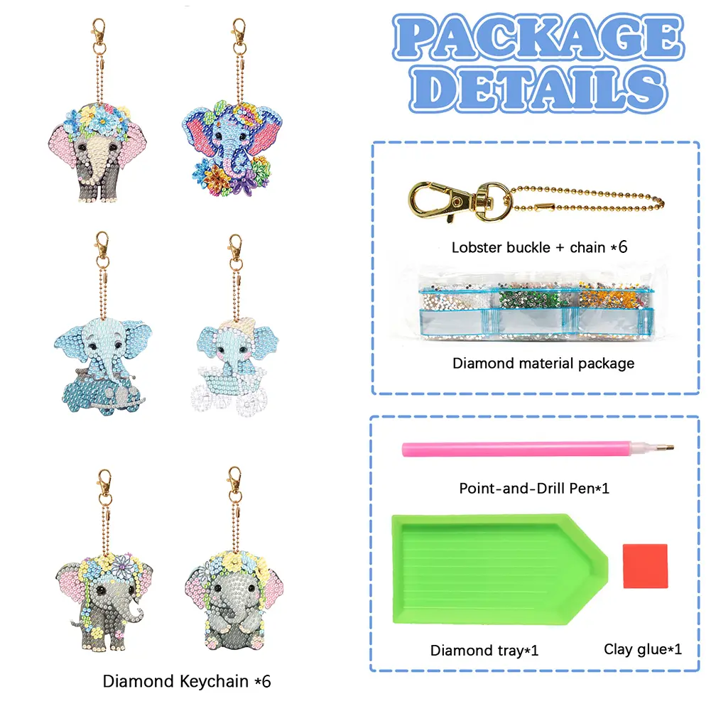 6PCS Diamond Art Keyring Special Shape Double Sided Rhinestone Painting Keychain Pendant Puppy for Adult Kid Purse Handbag Decor