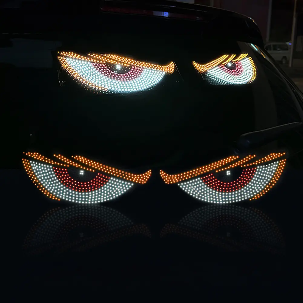 2Pcs LED Car Front Rear Windshield Glass Light USB Car Evil Eyes Warning Lamp Car Windshield Demon Eye Lights Auto Accessories