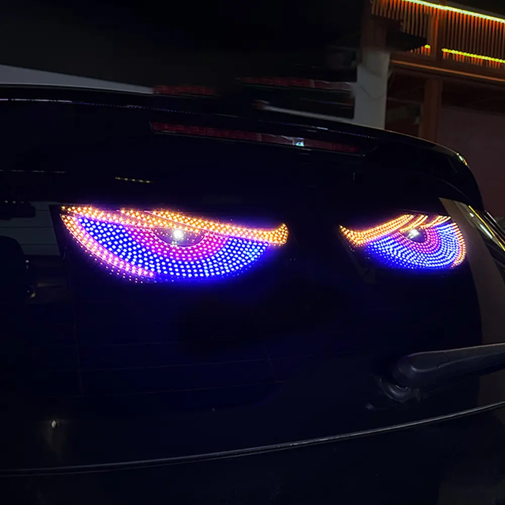 2Pcs LED Car Front Rear Windshield Glass Light USB Car Evil Eyes Warning Lamp Car Windshield Demon Eye Lights Auto Accessories