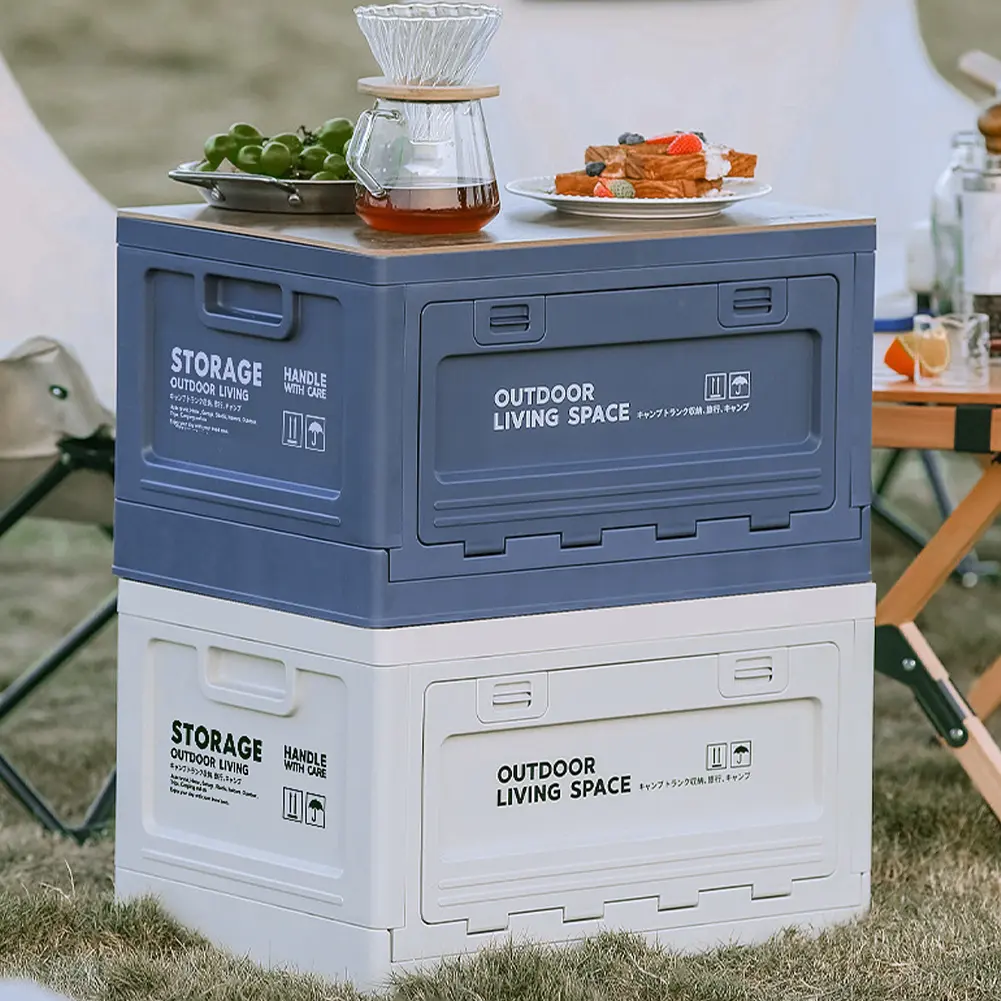 27L Camping Storage Box Large Capacity Foldable Trunk Organizer Outdoor Bench Chopping Board for Outdoor Tourist
