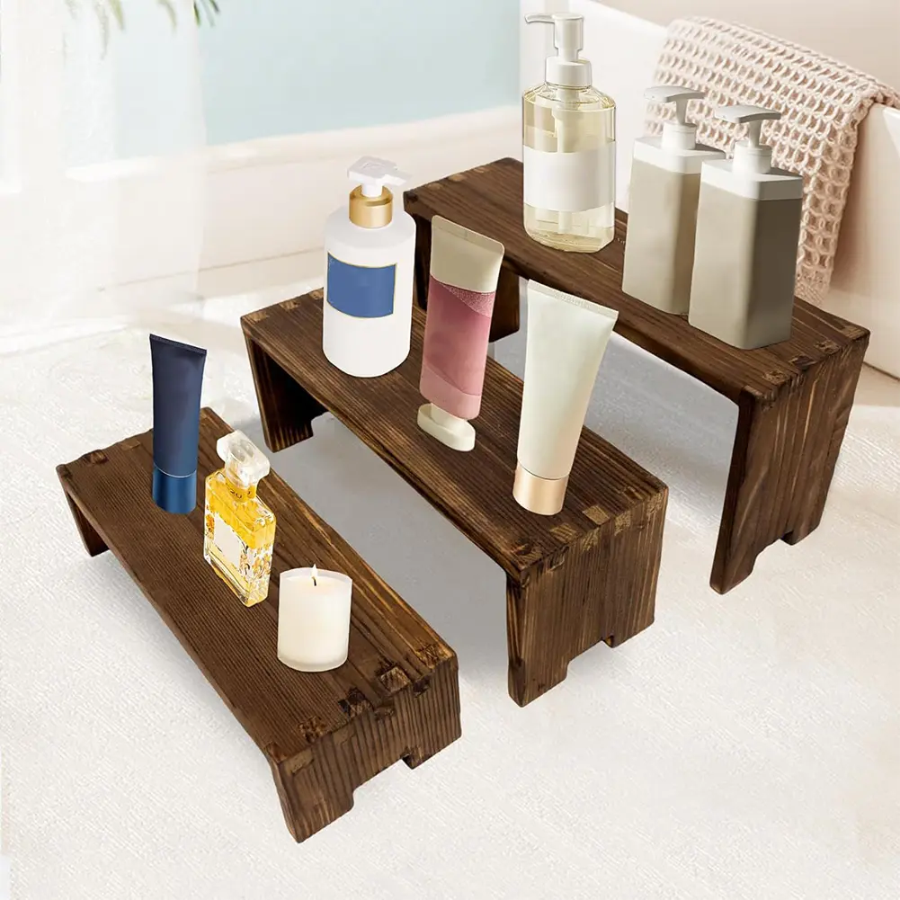3 Tier Display Wood Risers Desktop Organizer Desert Wood Racks Wood Display Stand Set for Cupcakes Collectibles Jewelry Perfum