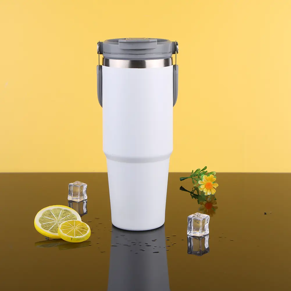 30oz Sports Water Bottle with Handle Travel Vacuum Flask Stainless Steel Vacuum Thermal Insulated Mug for Cold Hot Beverages