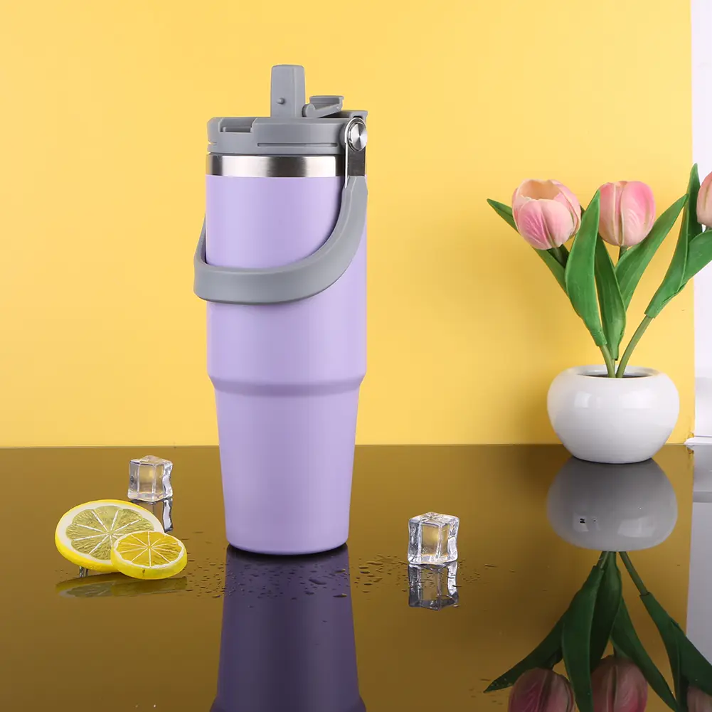 30oz Sports Water Bottle with Handle Travel Vacuum Flask Stainless Steel Vacuum Thermal Insulated Mug for Cold Hot Beverages
