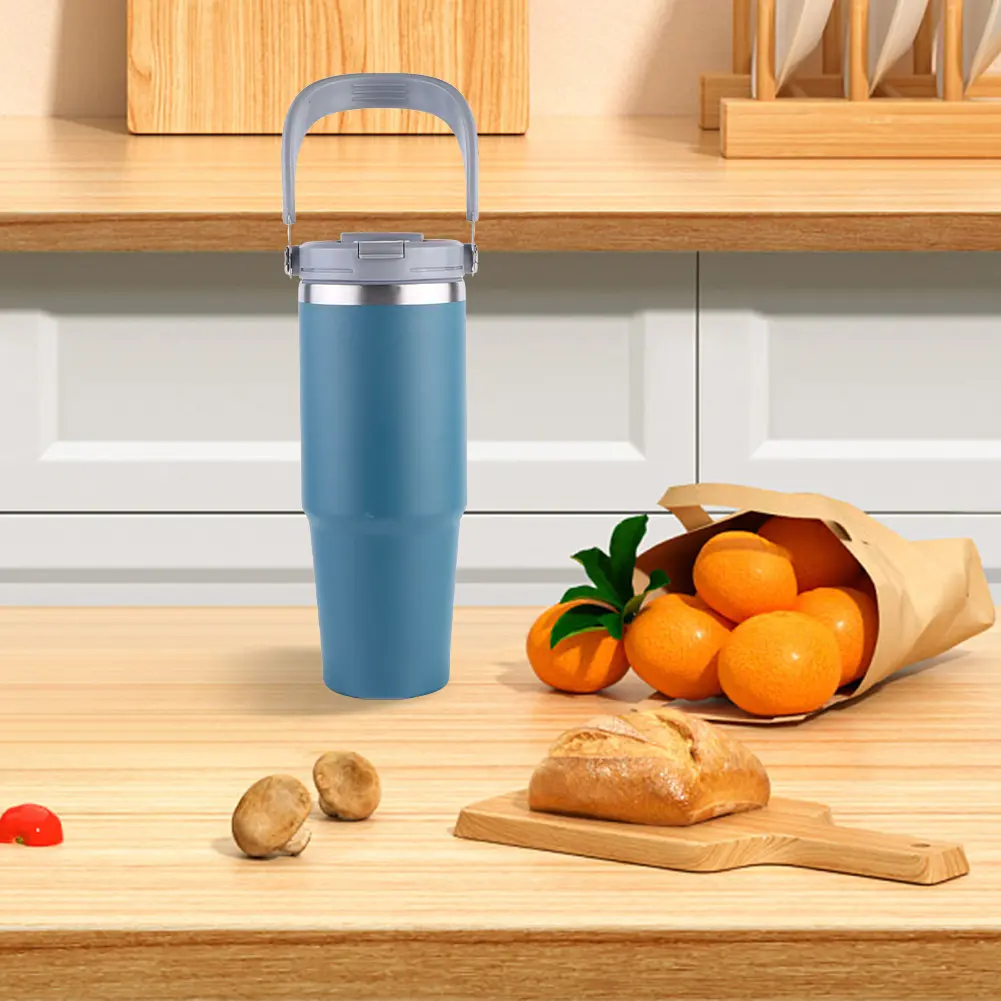 30oz Sports Water Bottle with Handle Travel Vacuum Flask Stainless Steel Vacuum Thermal Insulated Mug for Cold Hot Beverages