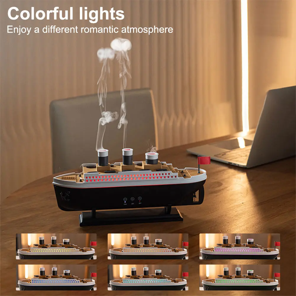 250ml Ocean Liner Aroma Air Humidifier with Remote Control Essential Oil Diffuser Auto Shut-Off Night Light for Home Room Office