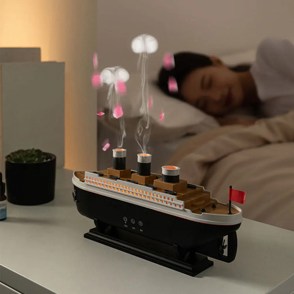 250ml Ocean Liner Aroma Air Humidifier with Remote Control Essential Oil Diffuser Auto Shut-Off Night Light for Home Room Office
