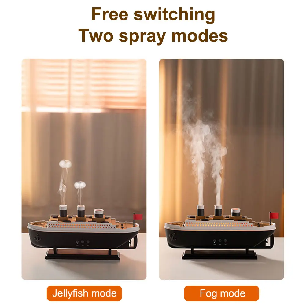 250ml Ocean Liner Aroma Air Humidifier with Remote Control Essential Oil Diffuser Auto Shut-Off Night Light for Home Room Office