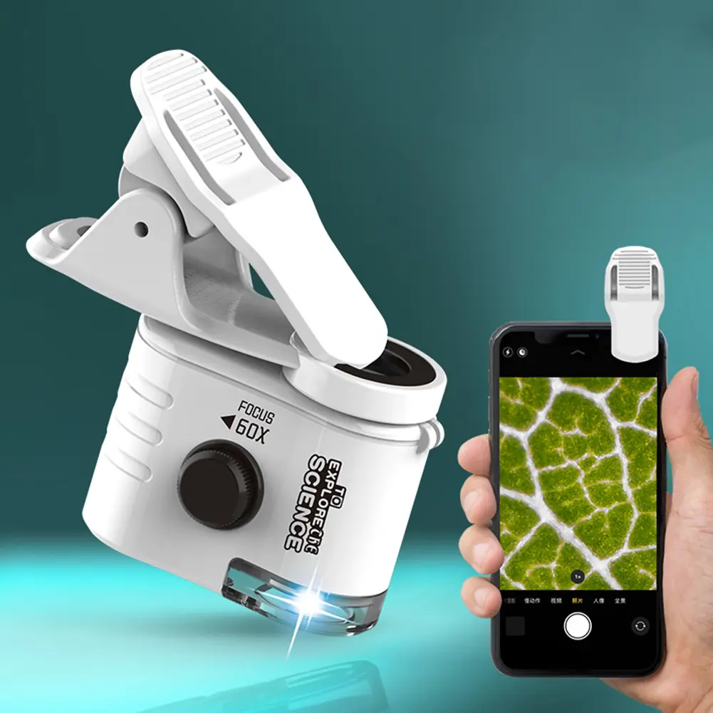 60X MicroMini Portable Microscope with UV Handheld Microscope with LED Flashlight for Student Science Lab