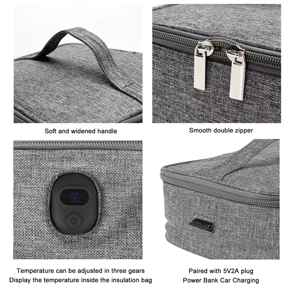 Insulated Lunch Bag Electric Thermal Lunch Bag USB Heating Bag Portable Food Warmer Box Travel Hiking Outdoor Camping Lunch Bag