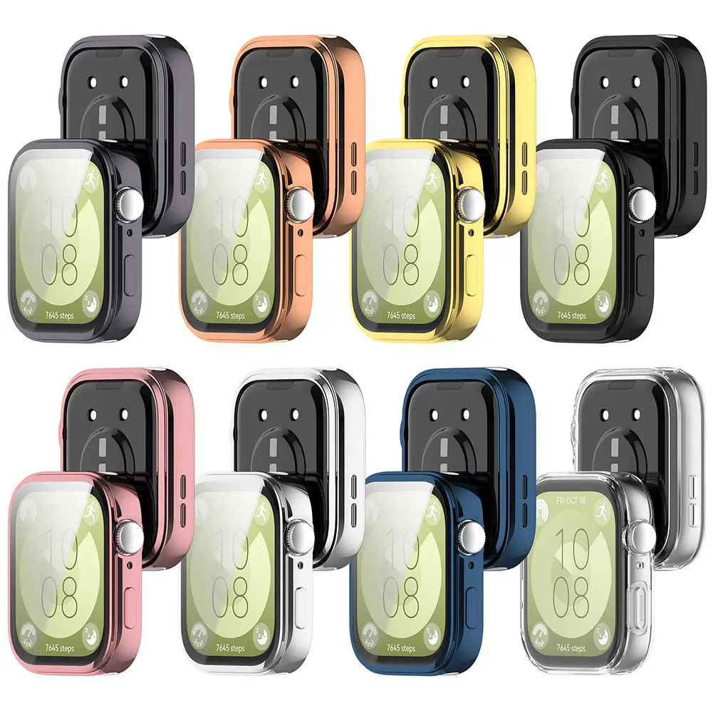 TPU Case Anti-Fall Full Bumper Protective Cover Full Cover Protective Shell Watch Bumper Screen Protector for Huawei Watch Fit 3