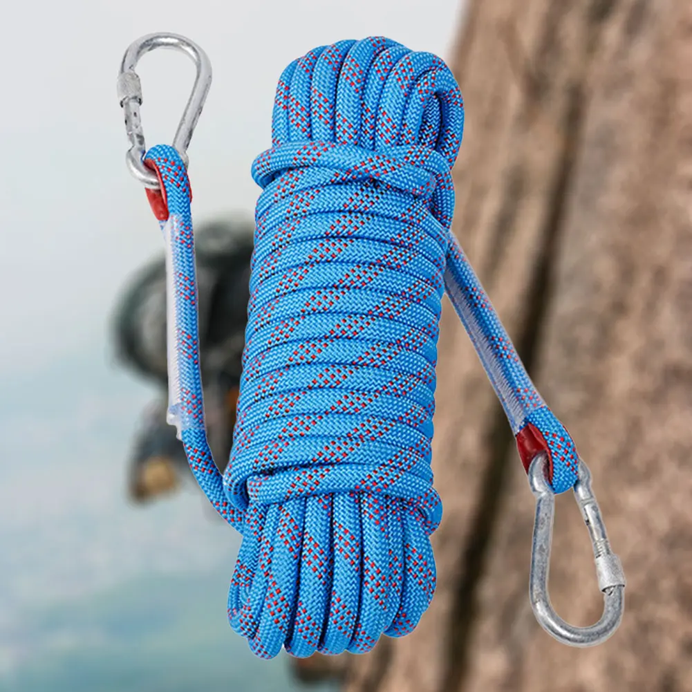 10mm Rock Climbing Rope with 2 Hooks Climbing Emergency Rope 10m/20m/30m Mountaineering Rope for Fire Escape Car Rescue