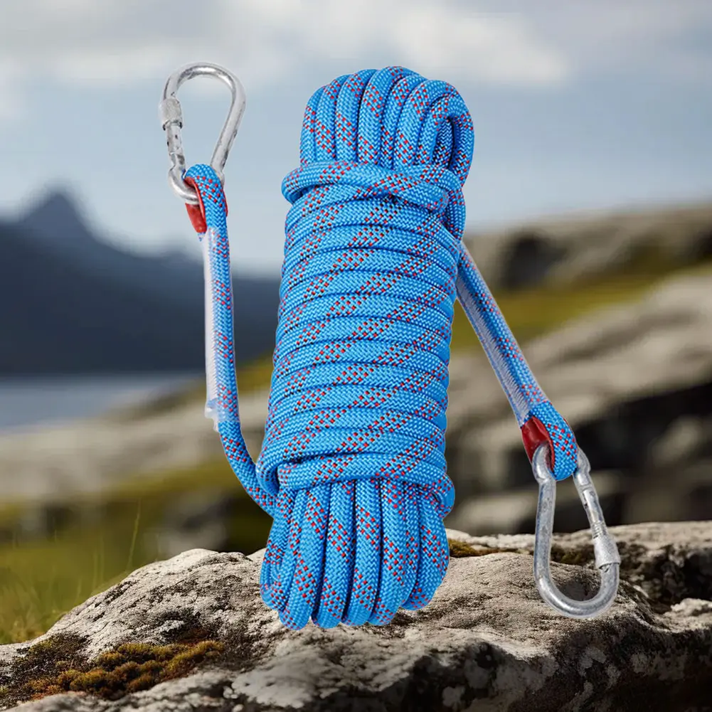 10mm Rock Climbing Rope with 2 Hooks Climbing Emergency Rope 10m/20m/30m Mountaineering Rope for Fire Escape Car Rescue