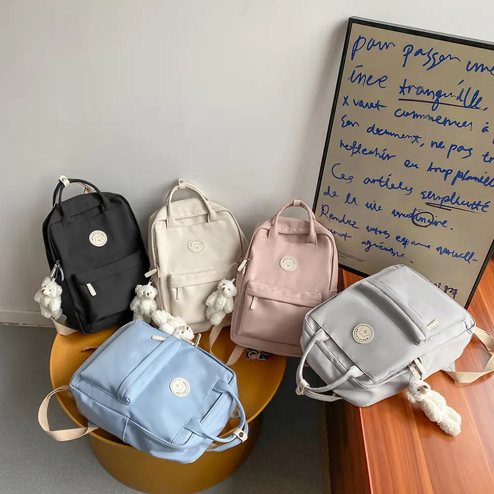 Women Childrens Rucksack Large Capacity Backpack with Plush Pendant Kawaii Solid Work Travel Daypack Student School Bookbags