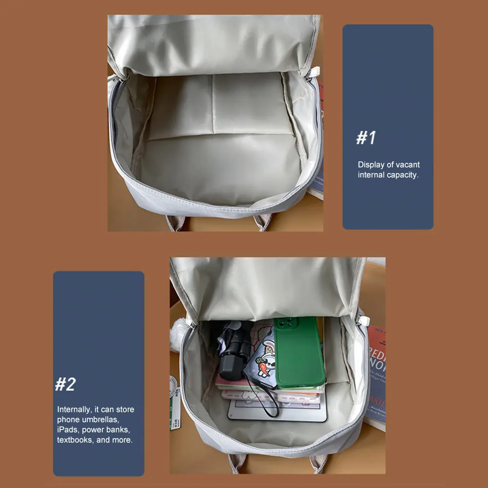 Women Childrens Rucksack Large Capacity Backpack with Plush Pendant Kawaii Solid Work Travel Daypack Student School Bookbags