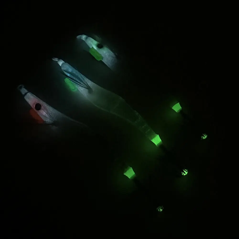 Luminous Lure UV Wood Egi Shrimp Fishing Lure with Squid Jig Hook Wood Shrimp Squid Lures for Freshwater Saltwater for Xmas Gift