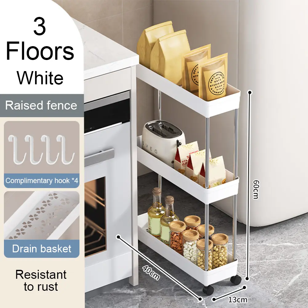 Rolling Utility Cart Multi-purpose Bathroom Storage Rack Space-Saving Movable Storage Organizer for Bedroom Organization Storage