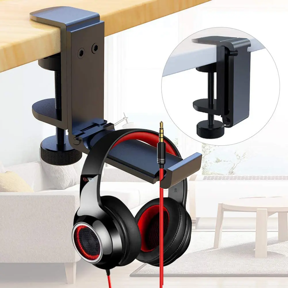 Under Desk Earphone Stand with Adjustable Clamp Metal Earphone Hanger Gaming Headset Holder for Gaming PC Accessories
