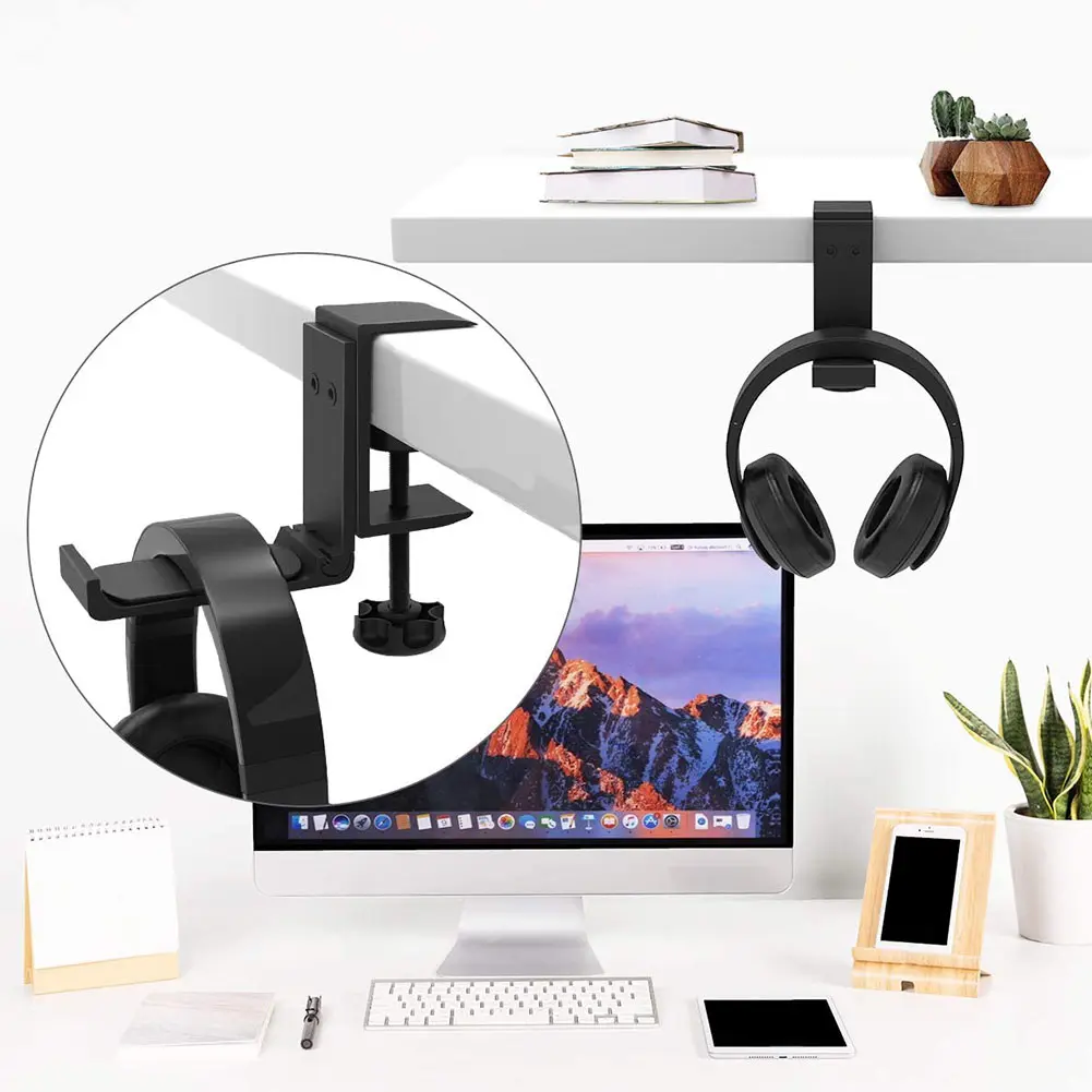 Under Desk Earphone Stand with Adjustable Clamp Metal Earphone Hanger Gaming Headset Holder for Gaming PC Accessories