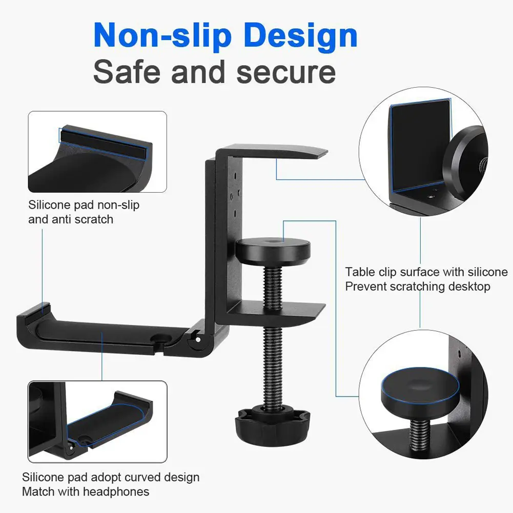 Under Desk Earphone Stand with Adjustable Clamp Metal Earphone Hanger Gaming Headset Holder for Gaming PC Accessories