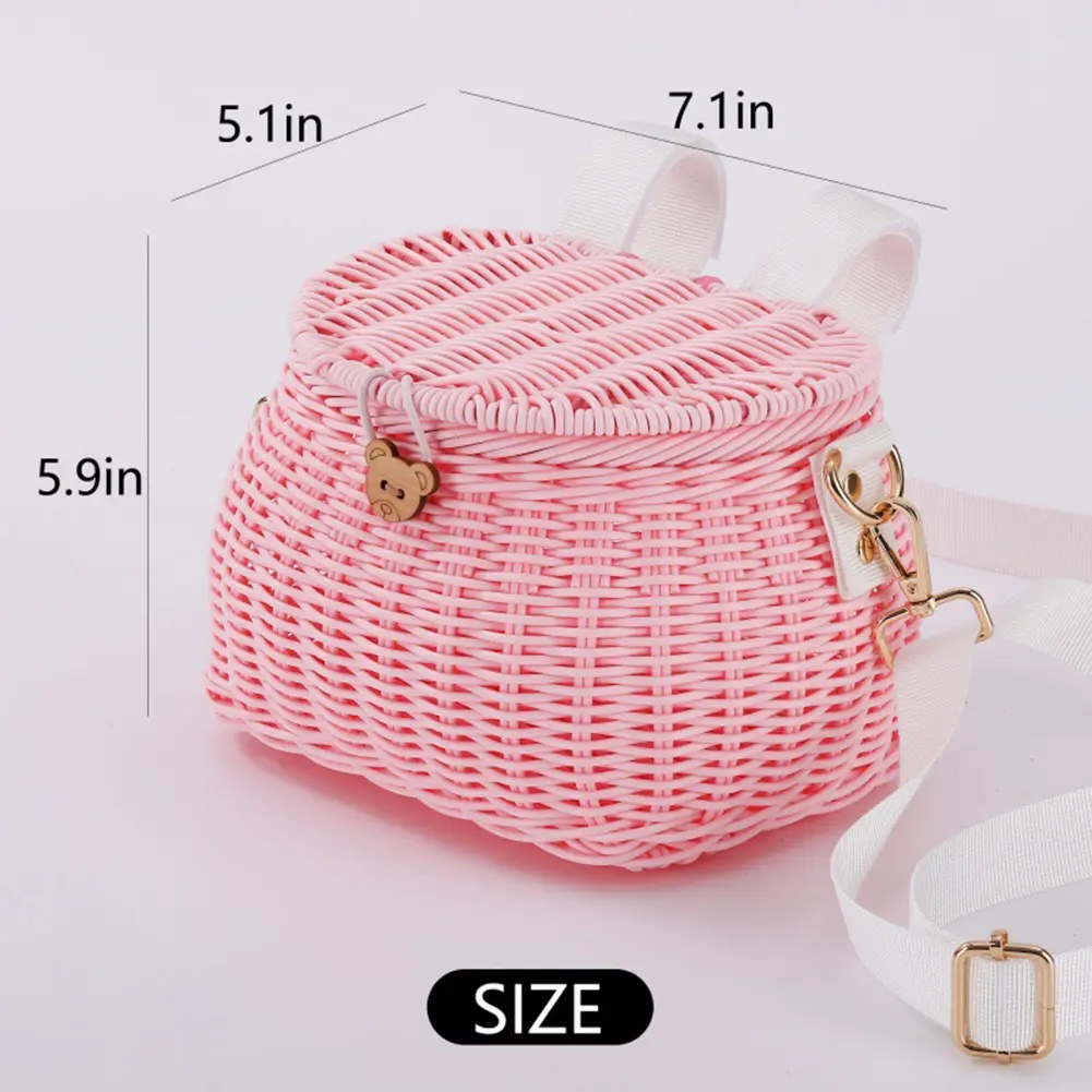 Bicycle Basket Rattan Woven Bike Scooter Tricycle Front Storage Basket Backpack with Lid Removable Kid Adult Bike Carrier Bag