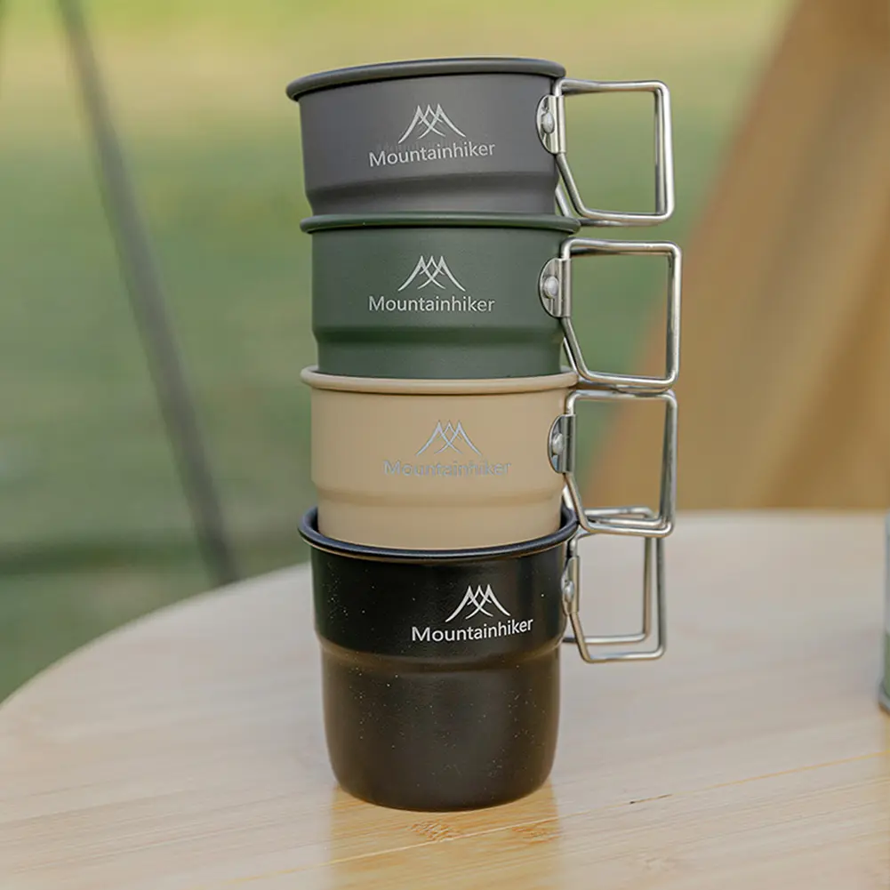 1-5PCS 300ml Water Cup with Foldable Handle Picnic Water Mug Aluminum Alloy Portable Cup Tableware for Outdoor Backpacking