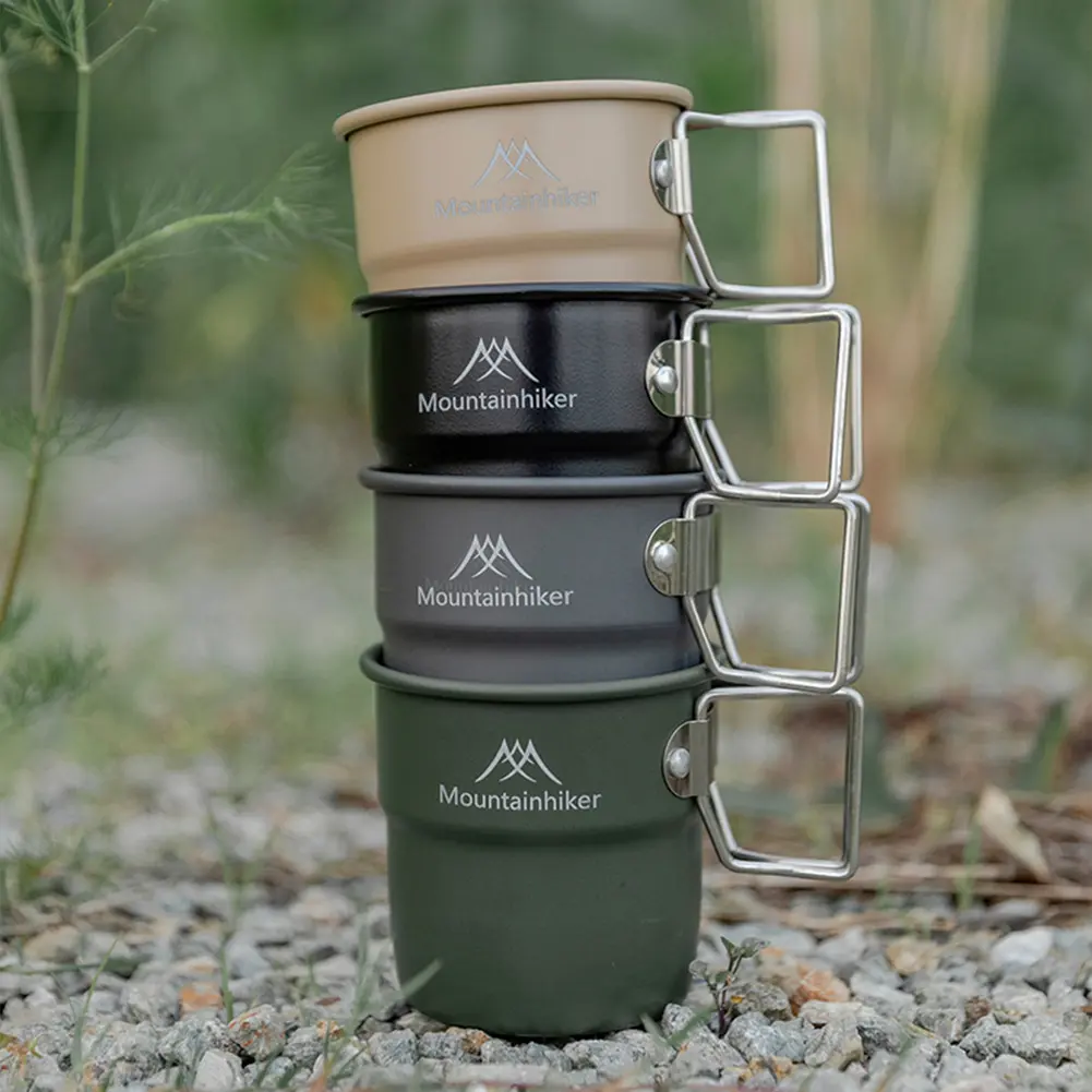 1-5PCS 300ml Water Cup with Foldable Handle Picnic Water Mug Aluminum Alloy Portable Cup Tableware for Outdoor Backpacking