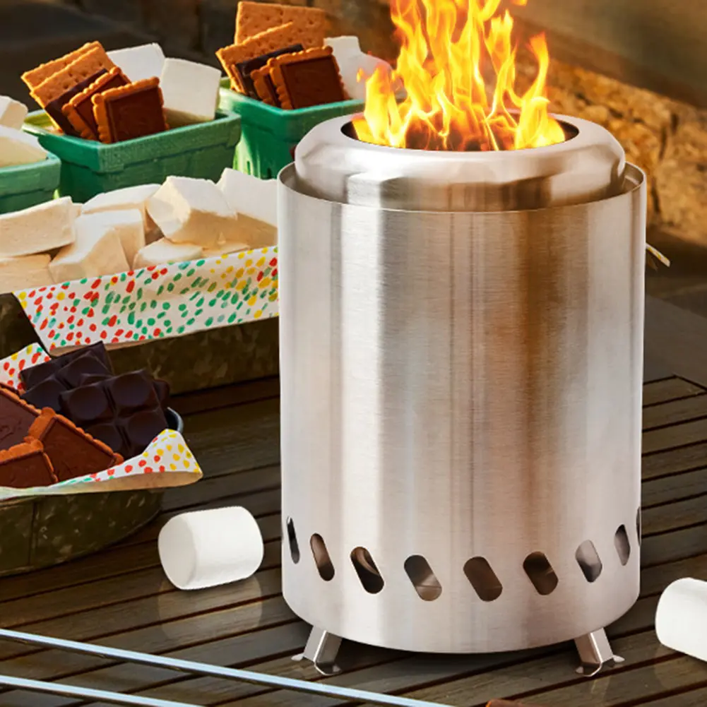 Smokeless Tabletop Fire Pit Stainless Steel Indoor Outdoor Table Top Firepit Portable Mini Stove for Patio Camping