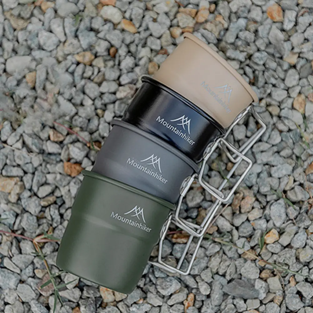1-5PCS 300ml Water Cup with Foldable Handle Picnic Water Mug Aluminum Alloy Portable Cup Tableware for Outdoor Backpacking