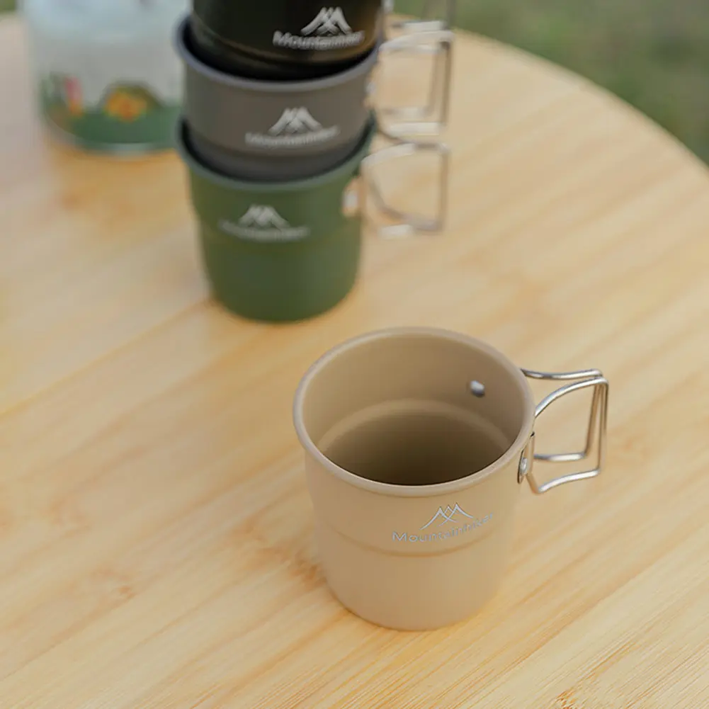 1-5PCS 300ml Water Cup with Foldable Handle Picnic Water Mug Aluminum Alloy Portable Cup Tableware for Outdoor Backpacking