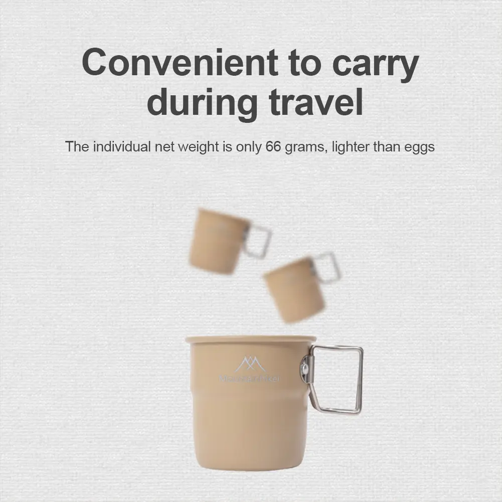1-5PCS 300ml Water Cup with Foldable Handle Picnic Water Mug Aluminum Alloy Portable Cup Tableware for Outdoor Backpacking