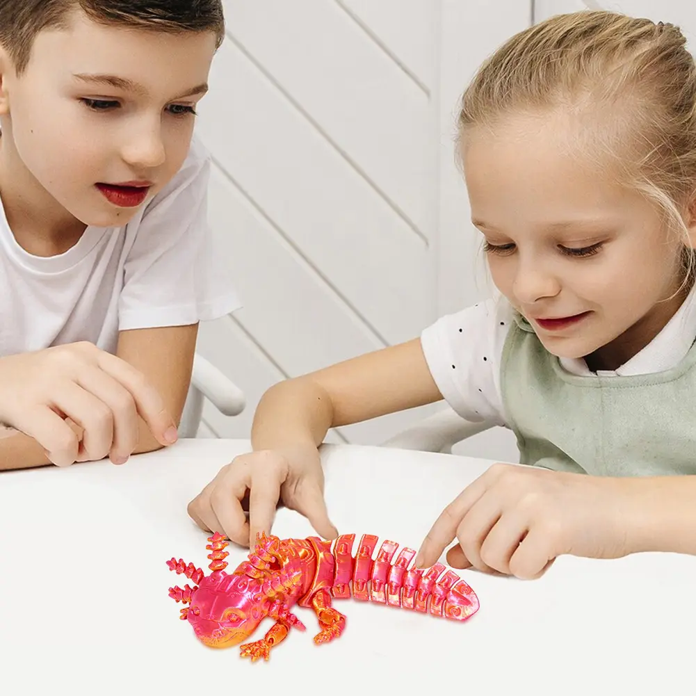 3D Printed Axolotl Toy Articulated Mechanical Axolotl Figurine 3D Printed Animal for Stress Relief Home Decor