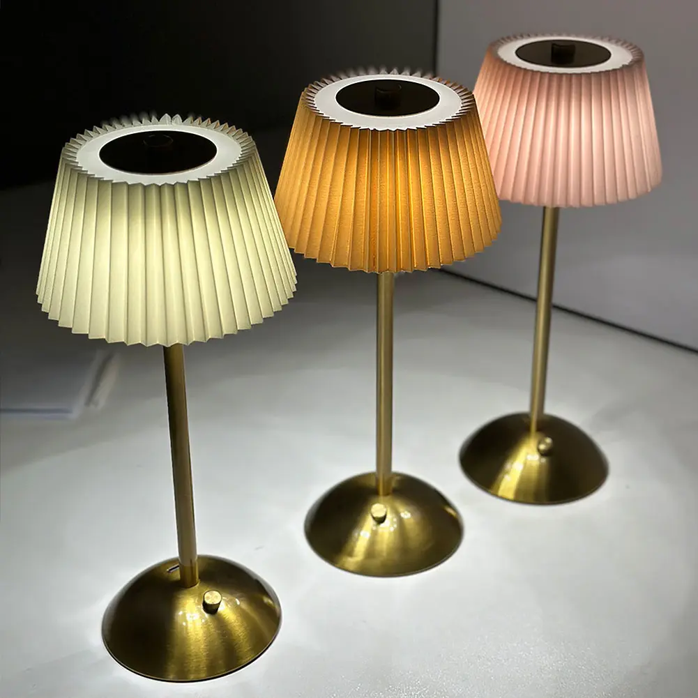 Small Pleated Bedside Lamp USB Rechargeable Desk Lamp Cordless Night Light for Bedroom Living Room Home Office Decor
