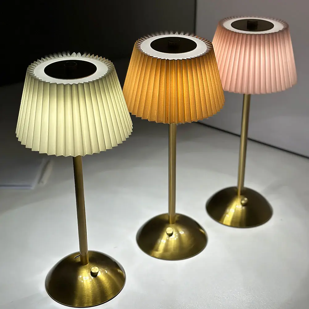 Small Pleated Bedside Lamp USB Rechargeable Desk Lamp Cordless Night Light for Bedroom Living Room Home Office Decor