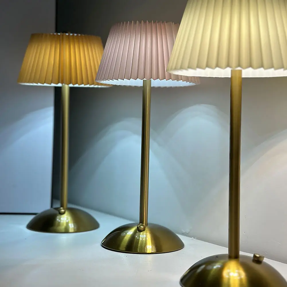Small Pleated Bedside Lamp USB Rechargeable Desk Lamp Cordless Night Light for Bedroom Living Room Home Office Decor