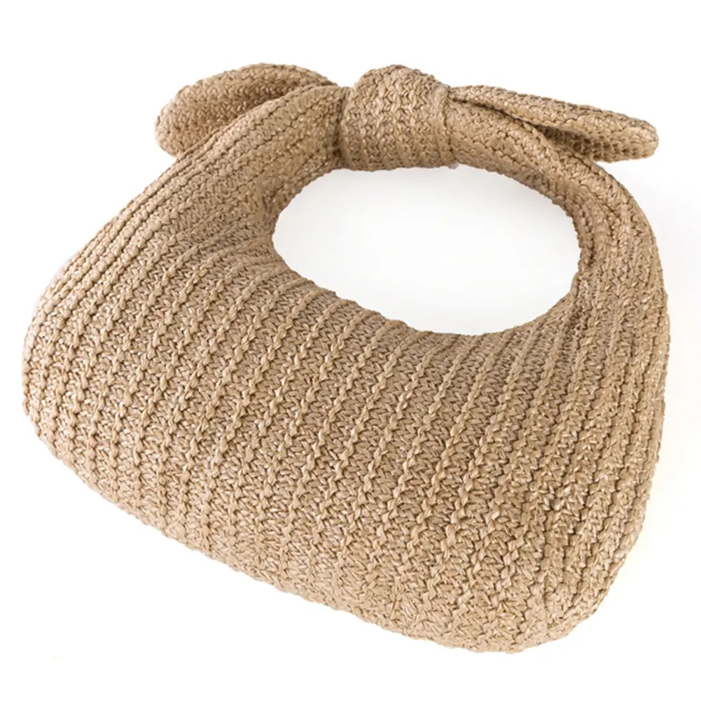 Summer Straw Woven Clutch Bag Women's Knotted Purses with Bow Handmade Weaving Dumpling Evening Handbag Party Wedding Beach Bags